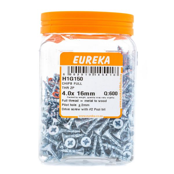EUREKA Chipboard Screws Full Thread Zinc Plated 4 x 16mm Q:600 H1G150