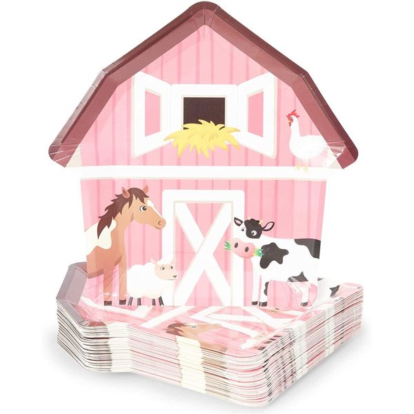 Topika-48-Pack Pink Cow Print Paper Party Plates for Barnyard Birthday Decor