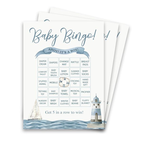 Pack Of Unique Nautical Themed Ahoy Boy Baby Shower Baby Bingo Game Cards