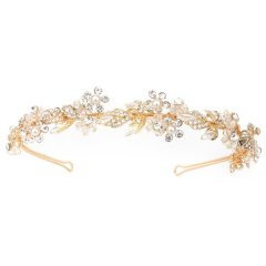 Olive Tree-Crystal Pearl Leaf Styled Tiara 2784-Bridal/Formal- Gold