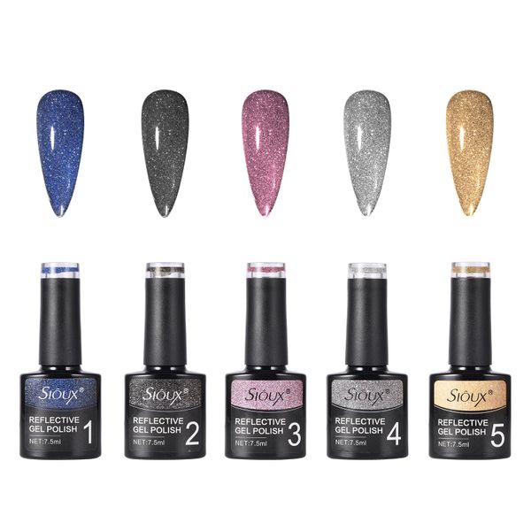 Sioux Reflective Glitter Gel Polish Set - Flash Effect Nail Gel for UV/LED