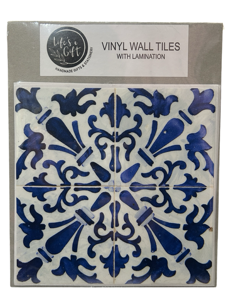 Vinyl Wall Tiles - Blue Flower Petal Kaleidoscope