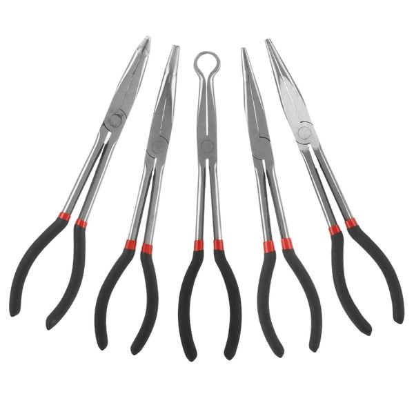 5 Pcs Long Reach Plier Set - Straight, 25 /45 /90 Bent &amp; Round Nose Pliers