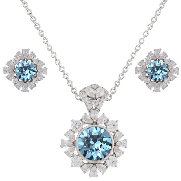 Phoebe Jewellery Set Created With Swarovski Aquamarine Crystals-Silver