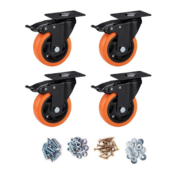 4Pack Caster Wheels 10CM Heavy Duty Locking Swivel Casters Wheels for Cart