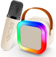 Smart Mini Karaoke Machine Bluetooth White Speaker &amp; 1 Wireless Microphones