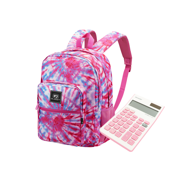 Sharp Twin Power Calculator and Quest Bobby 27L Tie-Dye Pink Backpack