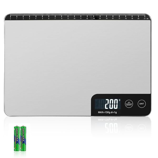 Kitchen Scale with LCD Display, 1g - 15kg Stainless Steel Digital