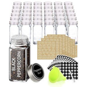 Kitchen Fundi - Spice Jar Containers Set with Spice Labels &amp; Shaker Lids