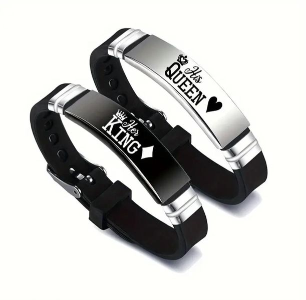 Adjustable Stainless Steel Her King, His Queen Couple Bracelets