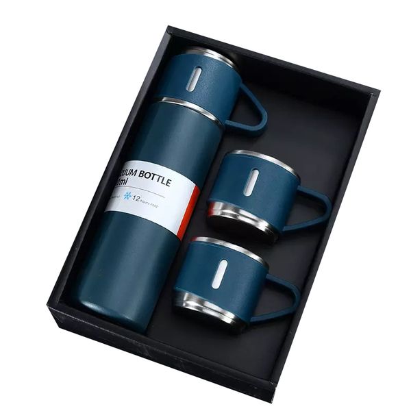 500ml Stainless Steel Double Wall Thermos Vacuum Flask &amp; 3x 180ml Cups