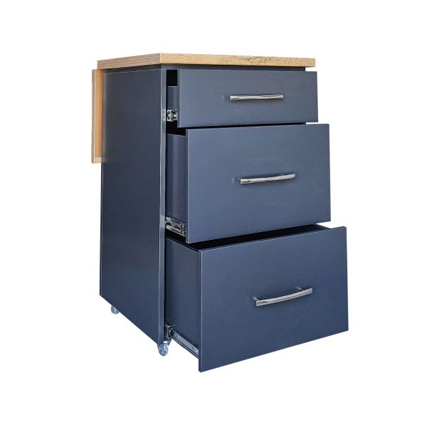 Small Kitchen Island on Wheels with Fold-Out Table &amp; Drawers