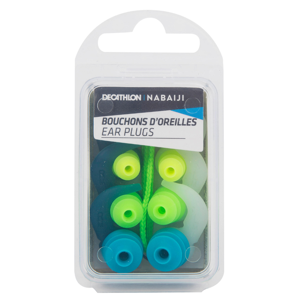 Nabaiji Swimming Silicone Ear Plugs Pine Tree Shape - Blue Green and Yellow