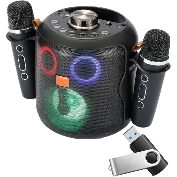 Portable Wireless Karaoke Speaker With 2 Wireless Microphones &amp; Flash Drive
