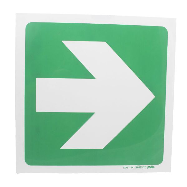 Green Arrow Safety Sign - Photoluminescent 19cm x 19cm