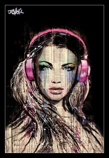 Loui Jover DJ Girl Poster with Black Frame