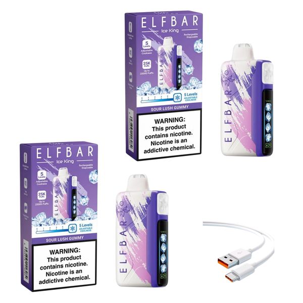 Elfbar Ice King 25k Sour Lush Gummy + DiscoVape Charging Cable (Pack of 2)