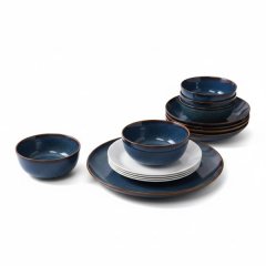 Reactive Glaze Dinnerware Set - Blue/Brown/White - 16 Piece Set