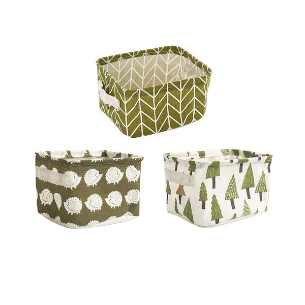 Set of 3 Small Cotton Linen Foldable Storage Containers