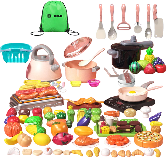 X-HOME Kids Kitchen Play Set Cooking Toy- Choppable Veggies &amp; Fun Bag-120pc