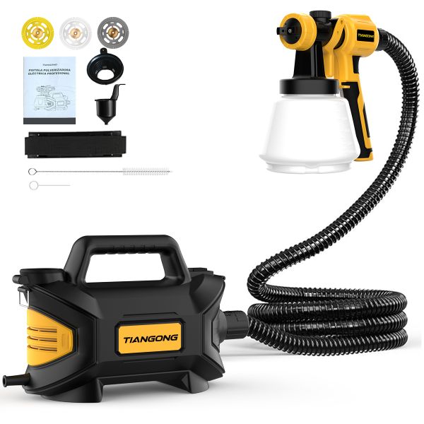TIANGONG - Electric Paint Sprayer 650W HVLP Spray Paint Gun for Wall 1300ml
