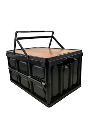 AIYI Collapsible Storage Crate with Wooden Lid and Carry Handle AY136-006