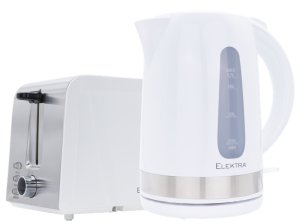 Elektra Kettle and 2 Slice Toaster Set Fast Boil Browning Control White