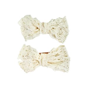 Off-White Lace Bow Hair Clip Delicate Vintage Look - Set of 2