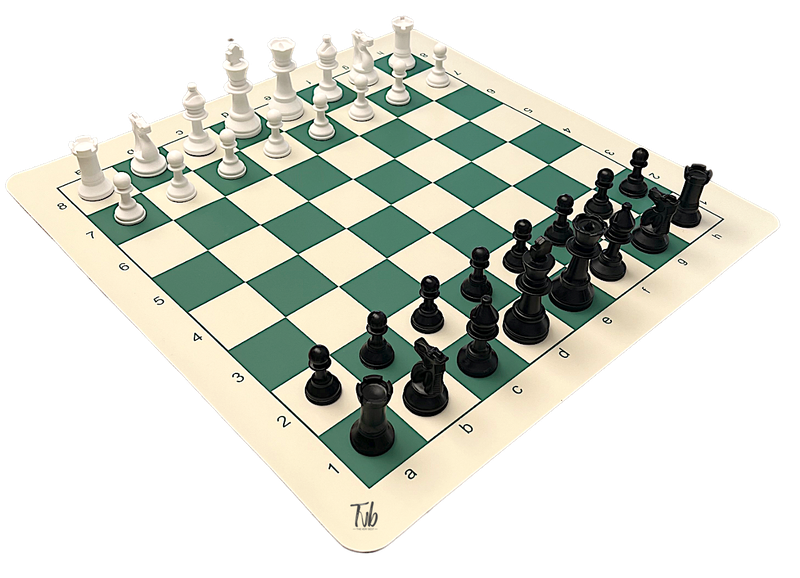Rollable Standard Tournament Vinyl Chess Board &amp; Pieces - Green &amp; White