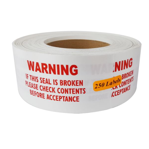 Alberton Labels - Tamper Proof Warning Seal Labels - Roll of 250 XL Labels