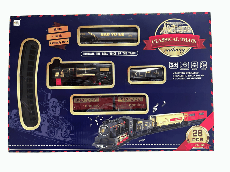 Classical Battery Operated Train Railway Set with Lights &amp; Music - 28-Piece