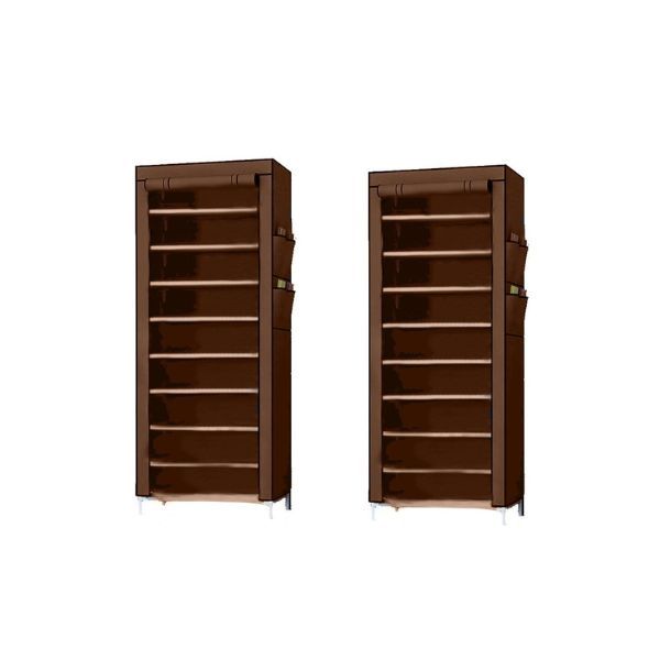 Pack of 2 - Fabric Covered Shoe Storage Rack with Multiple Shelves - Blue