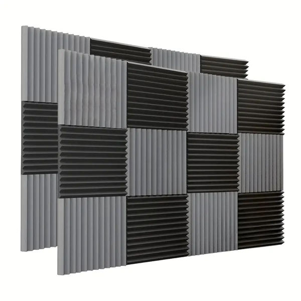 Acoustic Sound Insulation Foam Panel 24 Pack (12 Back + 12 Grey)-Grey/Black