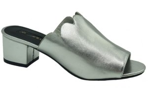 Women's Push-In Mules with Scallop - Silver