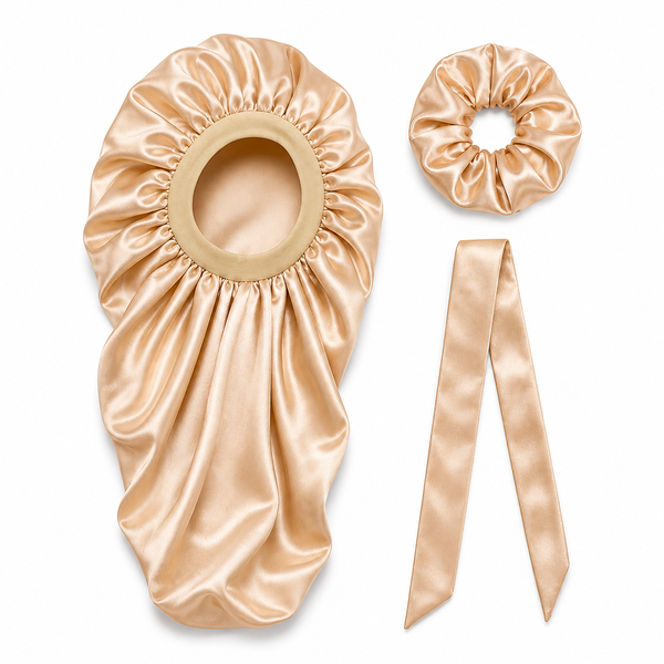 Champagne Satin Nightcap Set - Adjustable Nightcap