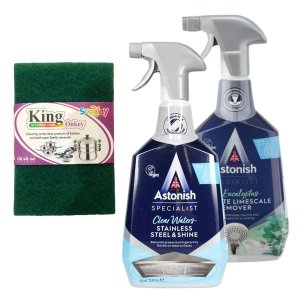 Limescale &amp; Steel Cleaner Bundle - Spray &amp; Scouring Pads | Astonish