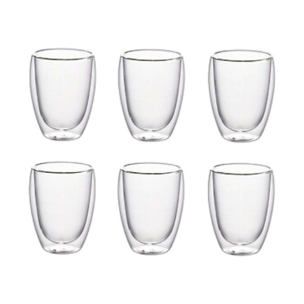 250 ml - 6 Pack Double-Layer Insulated Glass Cup Set - Transparent
