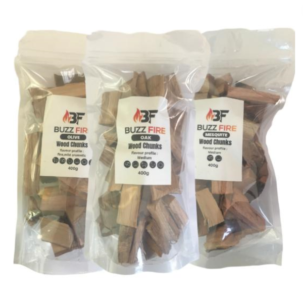 Smoking Wood Chunks TRIO - 1.2KG - Oak, Olive, Mesquite - 3 Pack
