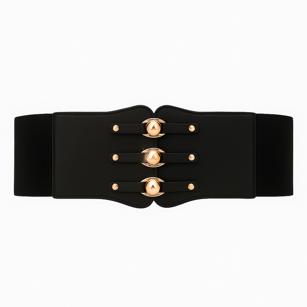 Women's Elastic Waistband with Faux Leather and Rivet Detailing