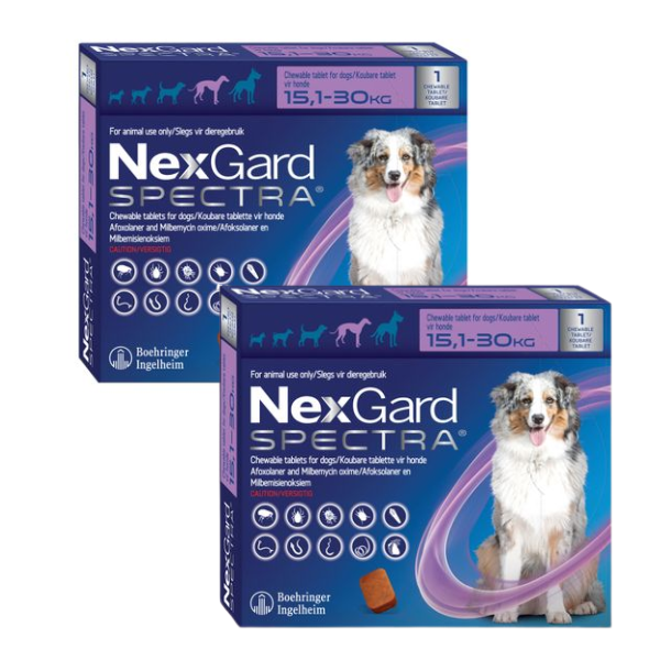 Nexgard Spectra Chewable Tablets for Dogs 15.1-30.0KG - Tick &amp; Flea -2 Pack