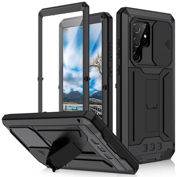 Metal+SILE Phone Full Body Case Compatible with Samsung Galaxy S22 Ultra 5G