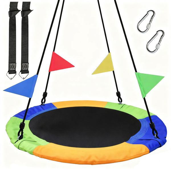 40 Inch Saucer Swing Flying 3 Colors Kids Tree Seat &amp;2 Added Hanging Straps