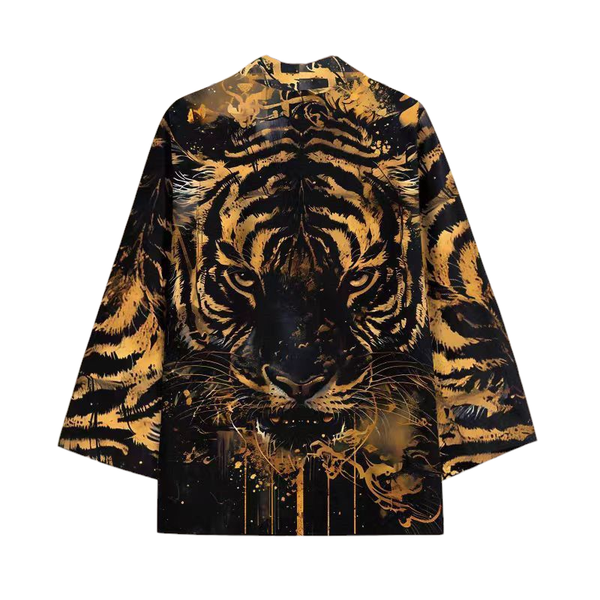 Haori Men Kimono Gown Jacket For Men -3/4 Sleeve Cosplay Pyjama - Tiger