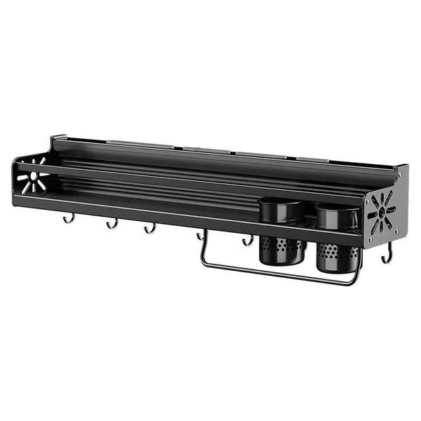 Wall mounted kitchen storage with hooks