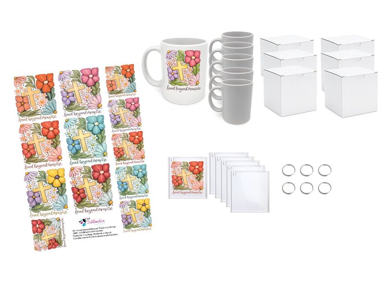 DIY UV Decal Kit A4 "Loved Beyond Measure" Floral Christian Cross Design