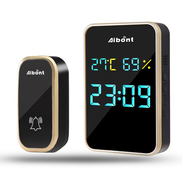 Albont Wireless Doorbell with Clock, Temp/Humidity Display, No Batteries