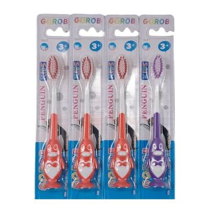 Kids Soft Bristle Penguin Toothbrush Pack 4 Piece - Fun Design for Ages 3+
