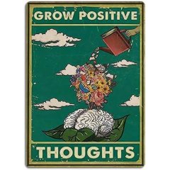 Grow Positive Thoughts Tin Sign, Hippie Boho Flower Girl Boys' Room