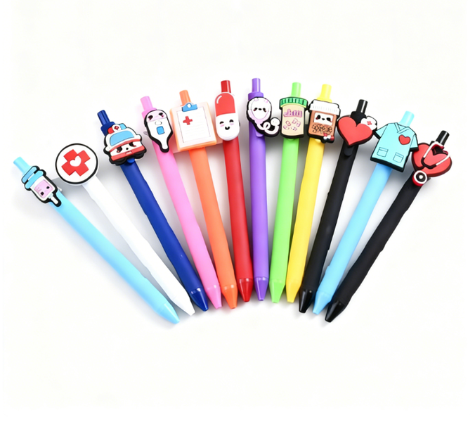 12PCS Cartoon Medical - Themed Pens - Colorful Retractable Black Ink Pens