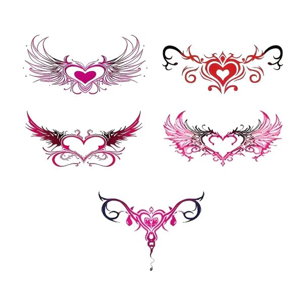 Glow in Dark Love Heart Wings Temporary Tattoos - 5PCS